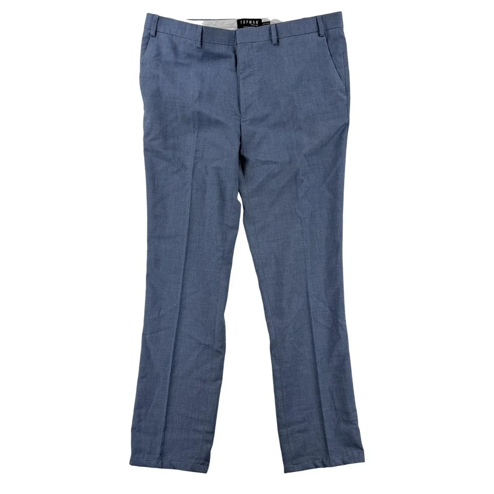 Topman Dress Pants Mens 36x32 Blue Slim Fit Microfiber Business Office Wear‎